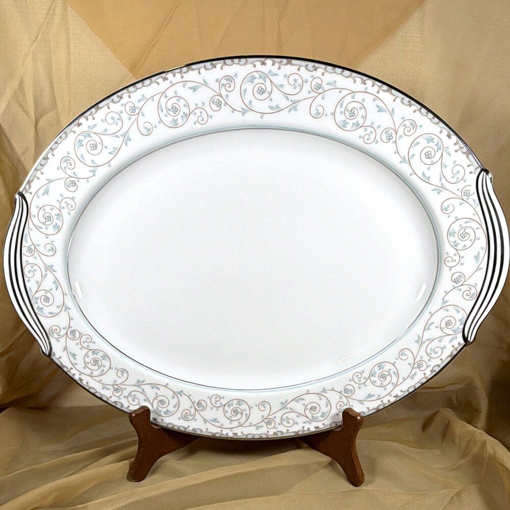 Vintage Noritake Oxford Fine China Large 16” Oval Serving Platter Platinum Trim